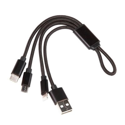 3 in 1 USB charging cable, connector Lightning, USB micro a Type - C, black colour (ACC094)