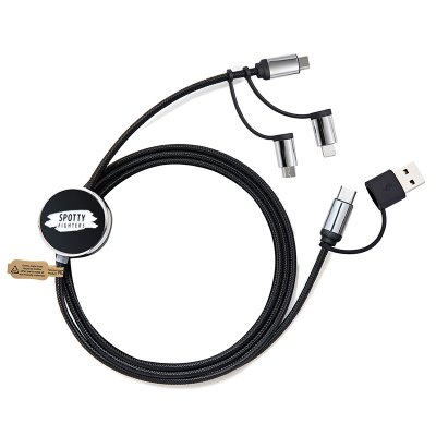 USB 6-in-1 data and power cable with LED logo, black colour (ACC110)