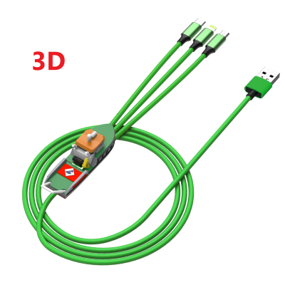 3-IN-1 LONG USB CHARGING (2A) CABLE, CUSTOM 3D SHAPE