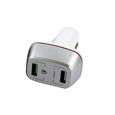 Quick charging USB car charger with 2 outputs, white colour (CLA0283)