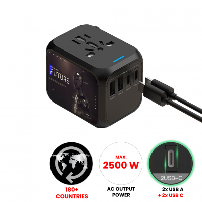 UNIVERSAL TRAVEL ADAPTER WITH 2 × USB AND 2 × USB-C (TYPE-C) PORTS