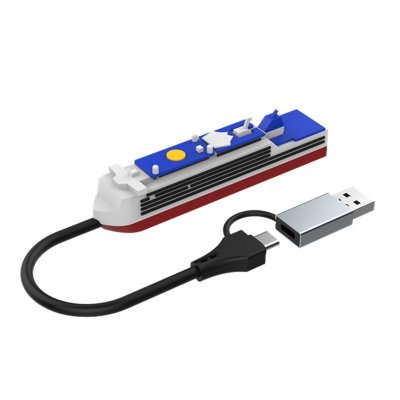 DATA AND CHARGING HUB, USB 3.0 + 2 × USB 2.0 + USB-C, CUSTOM 3D SHAPE