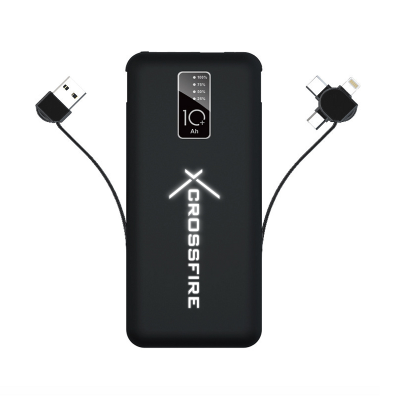 RUBBER-COATED POWER BANK WITH ALL-IN-ONE BUILT-IN CABLES, 10000 MAH
