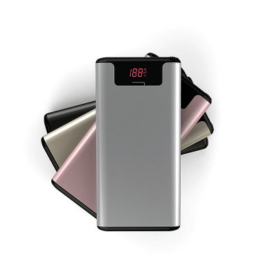Luxury metal power bank with built-in cable and display, 10000 mAh, silver colour (PBA10092)