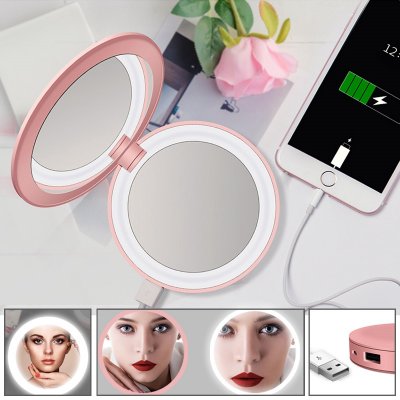 POCKET DOUBLE MIRROR WITH POWER BANK AND LED BACKLIGHTING, 3000 MAH