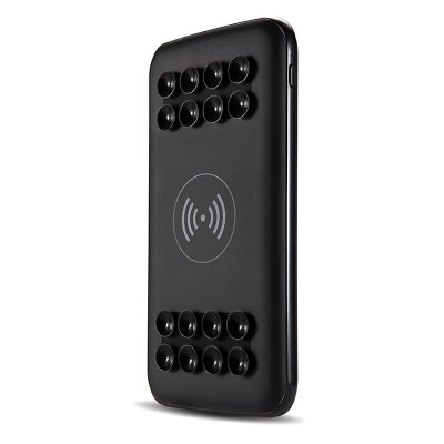 Dual Wireless Power bank with two USB ports and suction cups, 10000 mAh, black colour (PBQ10000)