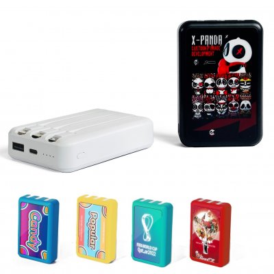 15W WIRELESS POWER BANK WITH BUILT-IN CABLES, 8000 - 10000 MAH, CUSTOM COLOURS, LED LOGO + CMYK