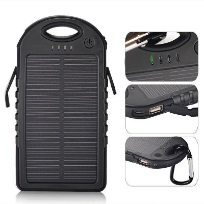 Solar charger 5000 mAh, black colour, rubber coated surface (PBS5060)