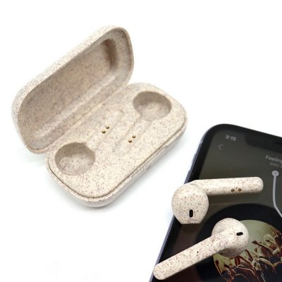 WIRELESS TWS EARPHONES MADE OF NATURAL MATERIALS (WHEAT STRAW) WITH TOUCH CONTROL