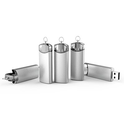 Rotate to open luxury metal USB flash drive, silver colour with transparent rotating part (UDM1140)