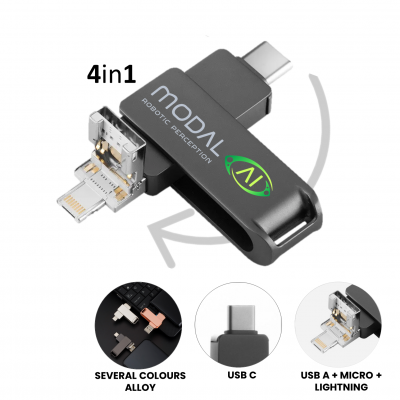4-IN-1 ROTATING USB FLASH DRIVE, USB-A 
+ USB MICRO + USB-C (TYPE-C) + LIGHTNING