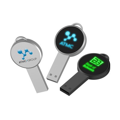 ROUND METAL USB 2.0 / 3.0 FLASH DRIVE WITH LED LOGO