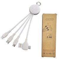 6-IN-1 USB POWER (CHARGING) CABLE MADE OF NATURAL MATERIALS (WHEAT STRAW), WITH PENDANT, RECYCLED PAPER BOX