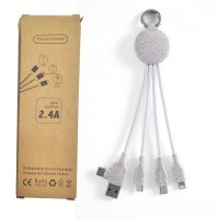 6-IN-1 USB CHARGING CABLE MADE OF NATURAL MATERIALS (WHEAT STRAW), WITH PENDANT, BOX OF RECYCLED PAPER