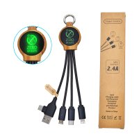 CHARGING USB CABLE 6-IN-1 WITH LED LOGO, BAMBOO + RECYCLED PLASTIC, IN RECYCLED PAPER BOX