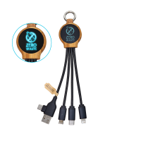 CHARGING USB CABLE 6-IN-1 WITH LED LOGO, BAMBOO + RECYCLED PLASTIC