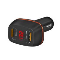 QC 3.0 FAST-CHARGING CAR CHARGER WITH 2 USB PORTS AND LED DISPLAY