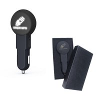 CAR ADAPTER WITH 2 USB PORTS AND LED LOGO, IN A GIFT BOX