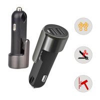CAR ADAPTER WITH 2 USB PORTS, SAFETY BELT CUTTER AND GLASS HAMMER