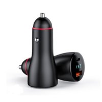 FAST-CHARGING DUAL CAR CHARGER WITH LED DISPLAY AND USB A (40W) AND TYPE-C (PD 65W) PORTS