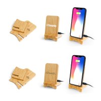 FOLDABLE BAMBOO STAND FOR PHONE WITH WIRELESS CHARGING AND LED LOGO, FSC CERTIFIED