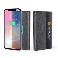 DUAL POWER BANK WITH WIRELESS CHARGING, IN IMITATION TEXTILE, 10000 MAH