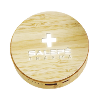 ROUND BAMBOO (FSC) POWER BANK WITH WIRELESS CHARGING, LED LOGO, 10000 MAH