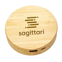 ROUND BAMBOO (FSC) POWER BANK WITH WIRELESS CHARGING, 10000 MAH