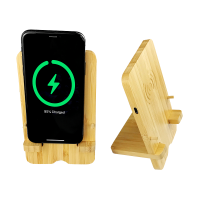 BAMBOO FOLDABLE PHONE STAND WITH WIRELESS FAST CHARGING, FSC CERTIFIED