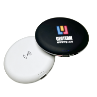 ROUND POWER BANK WITH WIRELESS CHARGING AND LED LOGO, RABS, 5000 MAH