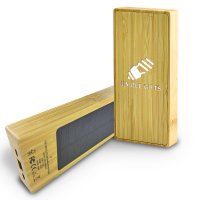 SOLAR BAMBOO POWER BANK WITH LED LOGO, FSC CERTIFIED, 5000 / 10000 MAH