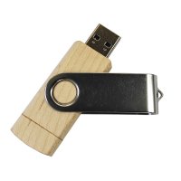 WOOD ROTATE TWISTER USB 3.0 FLASH DRIVE WITH TYPE-C AND USB A CONNECTORS, METAL COVER
