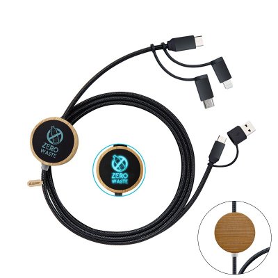 DATA AND PD 60W FAST-CHARGING USB CABLE 6-IN-1
WITH LED LOGO, BAMBOO + RECYCLED PLASTIC