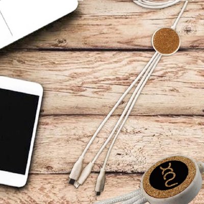 USB 3-IN-1 CHARGING CABLE, CORK + NATURAL
HEMP (GOTS CERTIFIED)