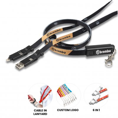6-in-1 USB data and charging cable in lanyard