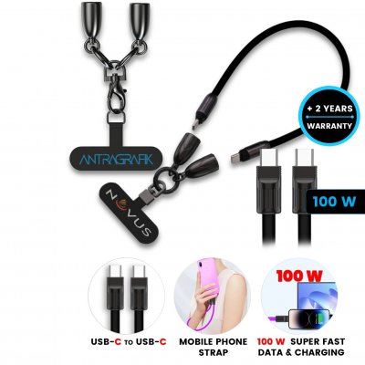 100 W data and charging cable in mobile strap, USB-C => USB-C