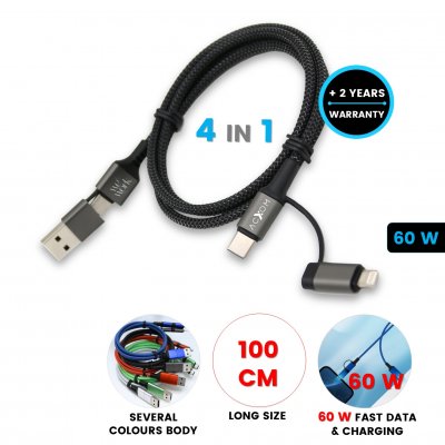 60 W data and charging USB cable 4-in-1 NEXCORD, black colour (ACC193)