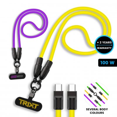 100 W data and charging cable in lanyard, USB-C => USB-C