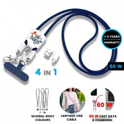 60 W data and charging USB cable 4-in-1 OMNICORD, in lanyard