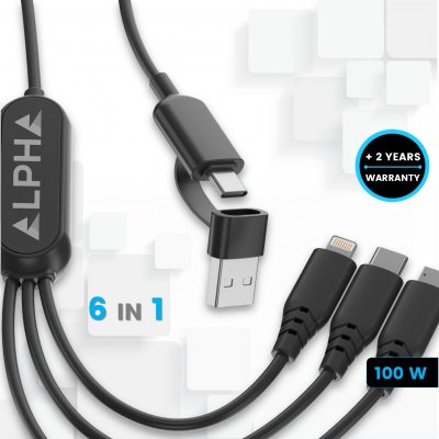 100 W data and charging USB cable 6-in-1 with large logo area