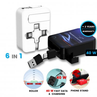 60 W – data and charging cable with stand (6-in-1), self-retracting
