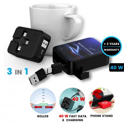 60 W – data and charging cable with stand (6-in-1), self-retracting