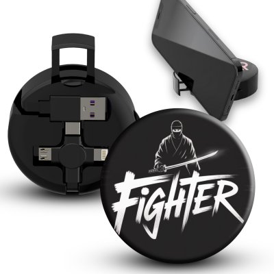 Data and charging cable with stand (3-in-1), self-retracting