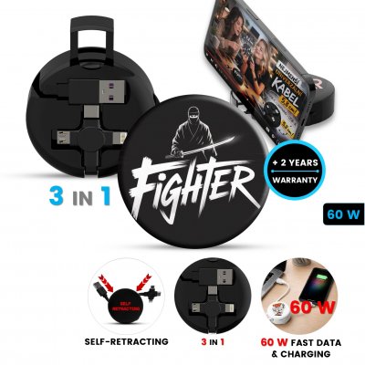 Data and charging cable with stand (3-in-1), self-retracting