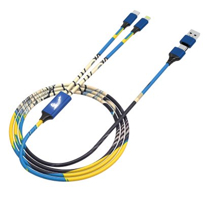 Data and charging cable with leather braid in custom design, with LED logo (4 in 1)