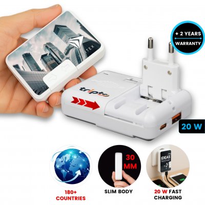Flat universal travel adapter SLIMPOWER, with USB-C and USB-A