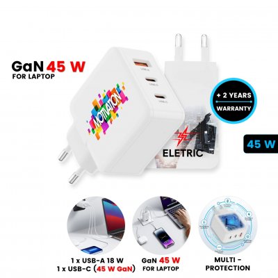 65 W USB EU socket adapter, 2× USB-C, USB-A