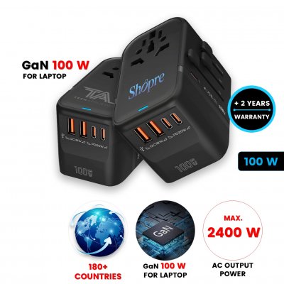 100 W universal travel adapter TRAVOLT, 2× USB-A + 3× USB-C