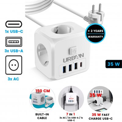 PD 35 W cube multi-socket ELECTROCUBE, with switch and power cable