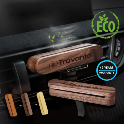 Elegant wooden car air freshener in a gift box, set of 2 fragrances